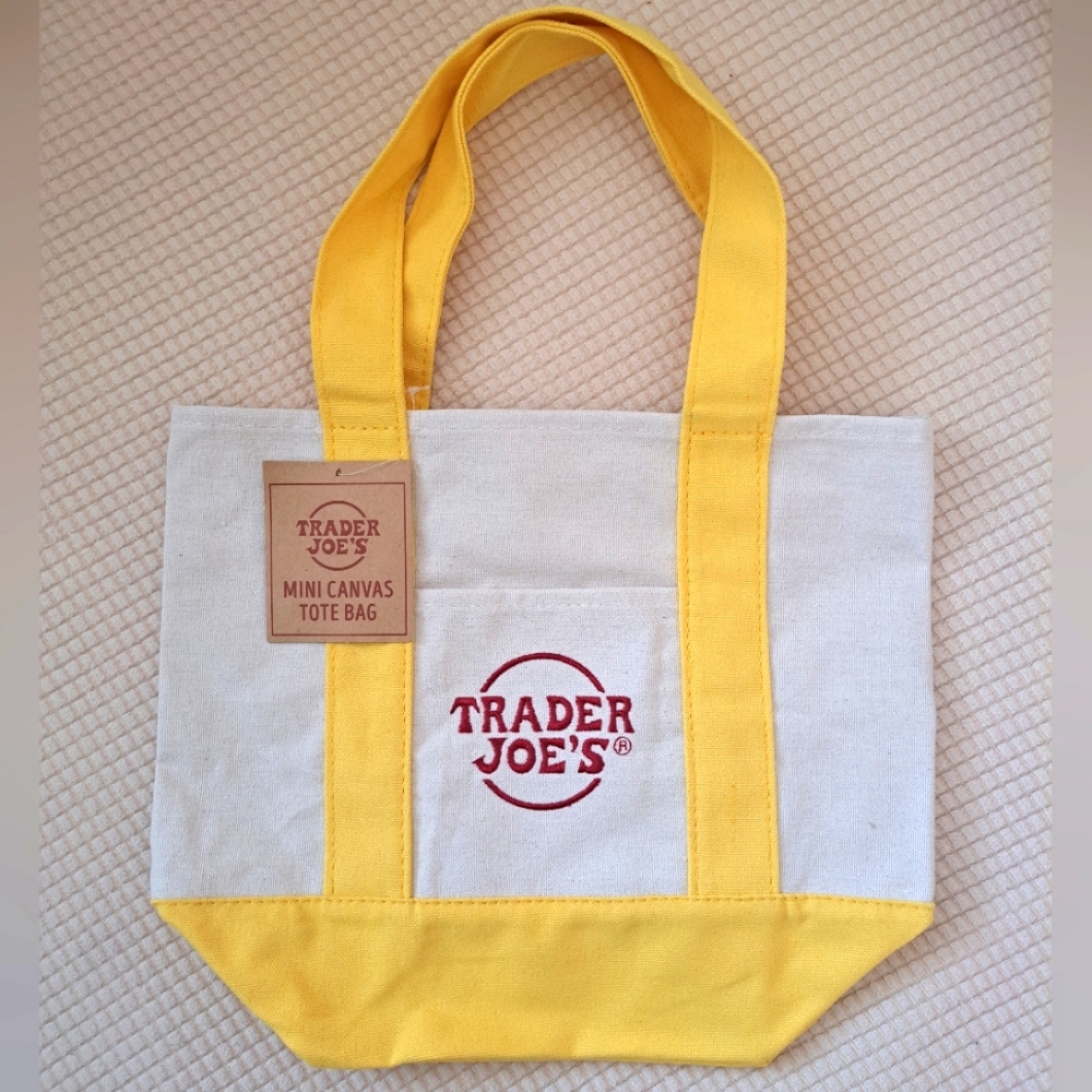 TRADER JOE's Mini Canvas Tote Bag, Brand New With Tag, YELLOW🟡🟨
